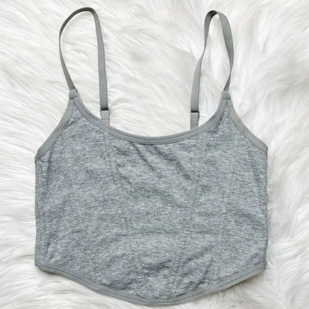 Colsie Ribbed Bustier Crop Top Light Grey Size Small